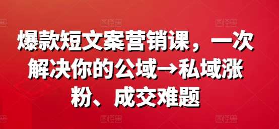 爆款短文案营销课，一次解决你的公域→私域涨粉、成交难题-靠谱项目库
