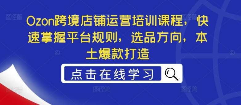 Ozon跨境店铺运营培训课程，快速掌握平台规则，选品方向，本土爆款打造-靠谱项目库