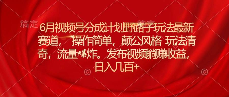 （11040期）6月视频号分成计划野路子玩法最新赛道操作简单，颠公风格玩法清奇，流…-靠谱项目库
