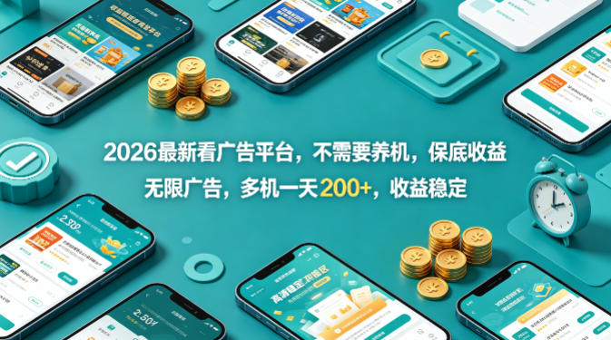 2026最新看广告平台,不需要养机,保底收益,无限广告,多机一天200+,收益稳定【揭秘】-靠谱项目库