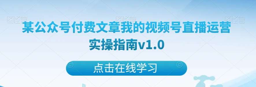 某公众号付费文章我的视频号直播运营实操指南v1.0-靠谱项目库