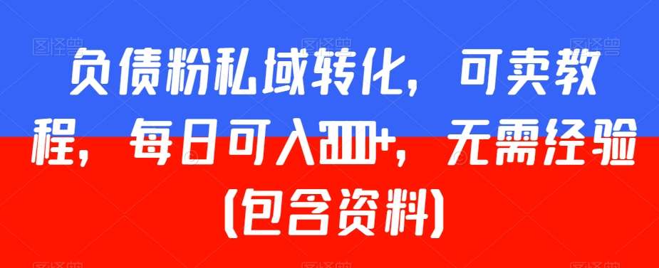 负债粉私域转化，可卖教程，每日可入2000+，无需经验（包含资料）【揭秘】-靠谱项目库