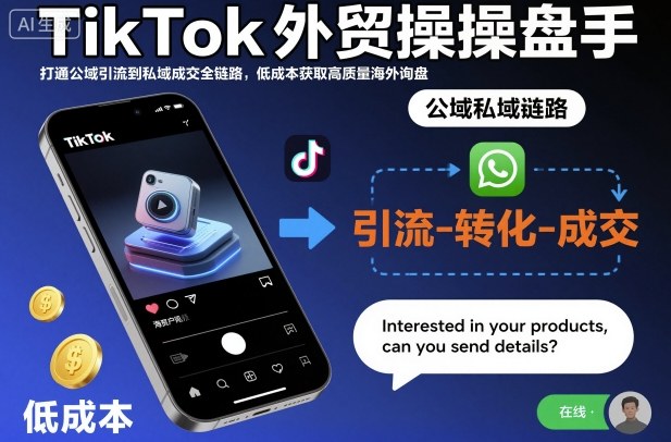 TikTok外贸操盘手，打通公域引流到私域成交全链路，低成本获取高质量海外询盘-靠谱项目库