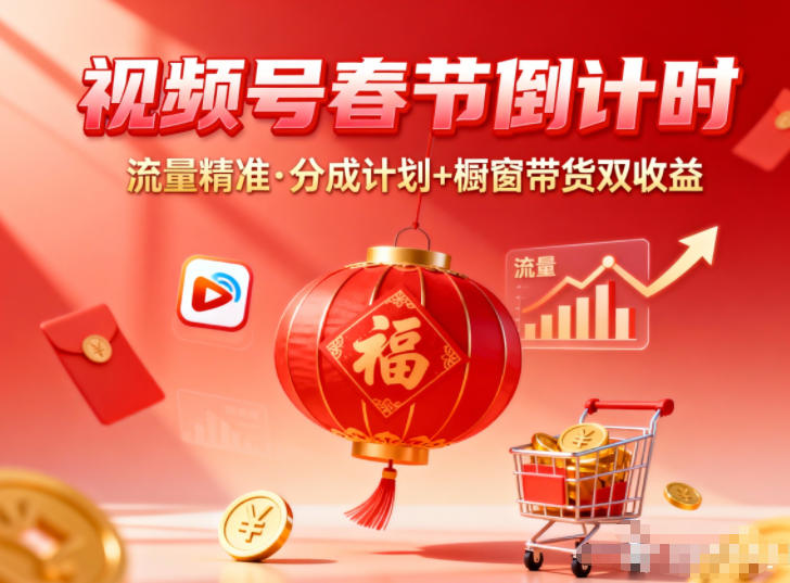 视频号做春节倒计时,流量精准,分成计划+橱窗带货双收益-靠谱项目库