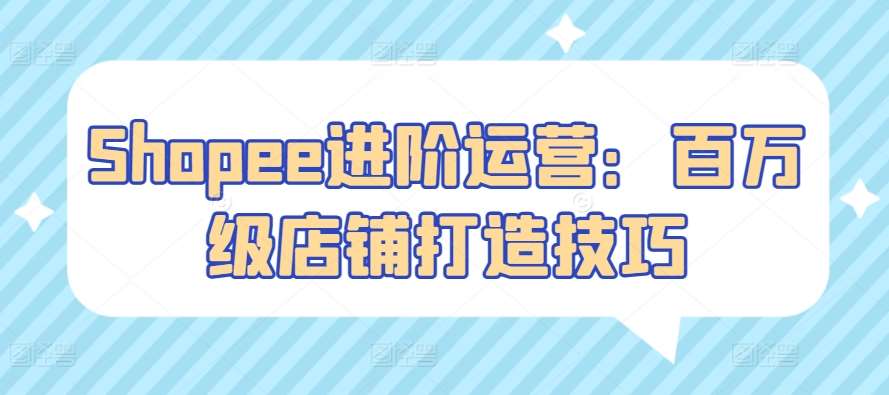 Shopee进阶运营：百万级店铺打造技巧-靠谱项目库