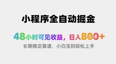 小程序全自动掘金，48小时可见收益，日入8张+长期稳定靠谱，小白宝妈轻松上手【揭秘】-靠谱项目库
