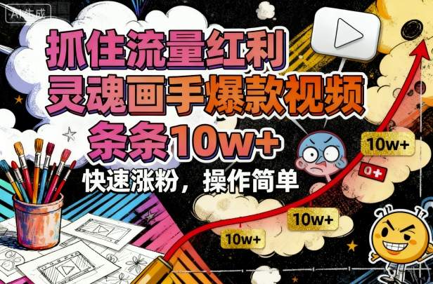 抓住流量红利,灵魂画手爆款视频,条条10w+,快速涨粉,操作简单-靠谱项目库