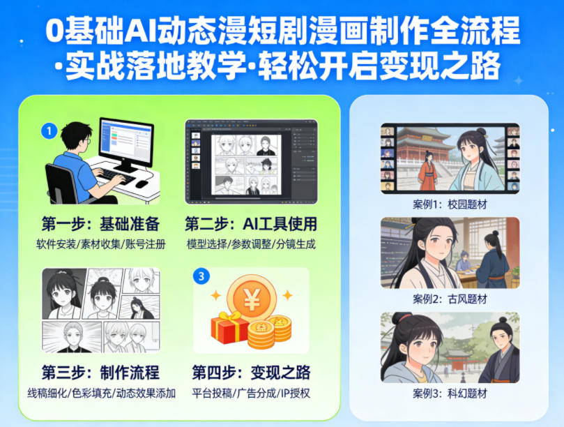 0基础AI动态漫短剧漫画制作全流程，实战落地教学，轻松开启变现之路-靠谱项目库