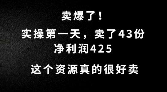 这个资源,需求很大,实操第一天卖了43份,净利润425【揭秘】-靠谱项目库