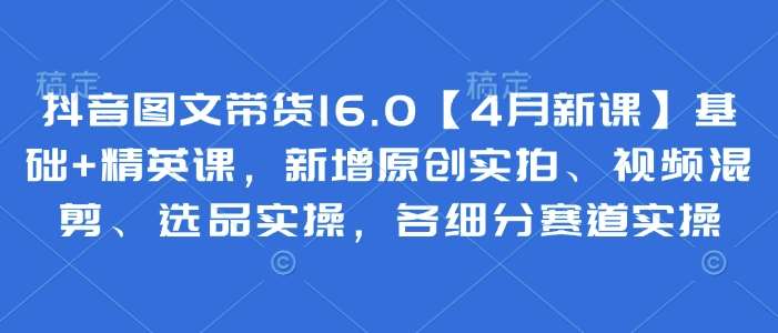 抖音图文带货16.0【4月新课】基础+精英课，新增原创实拍、视频混剪、选品实操，各细分赛道实操-靠谱项目库