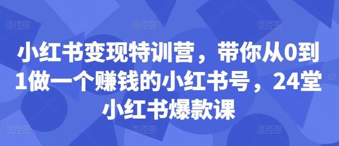 小红书变现特训营，带你从0到1做一个赚钱的小红书号，24堂小红书爆款课-靠谱项目库