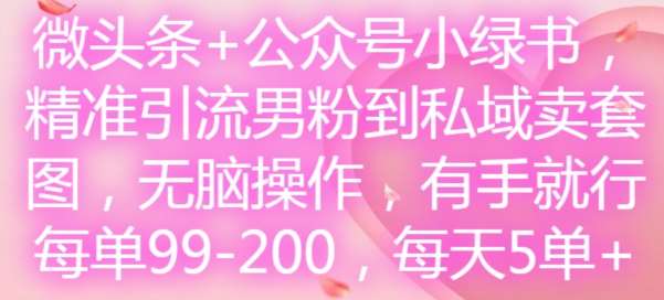 微头条+公众号小绿书，精准引流男粉到私域卖套图，无脑操作，有手就行，每单99-200，每天5单-靠谱项目库
