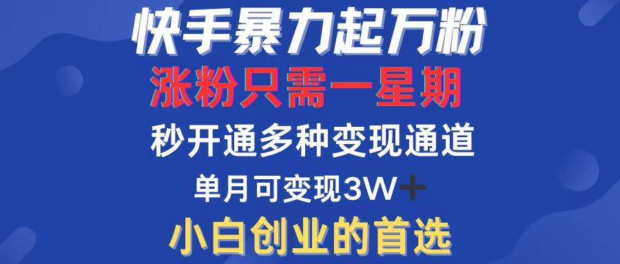 （12651期）快手暴力起万粉，涨粉只需一星期，多种变现模式，直接秒开万合，小白创…-靠谱项目库
