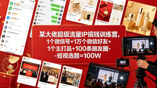 某大佬超级流量IP搞钱训练营,1个微信号+1万个微信好友+1个主打品+100条朋友圈-短视选题=100W-靠谱项目库