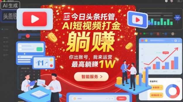 今日头条托管,AI短视频打金,你出账号,我来运营,最高躺賺1W【揭秘】-靠谱项目库