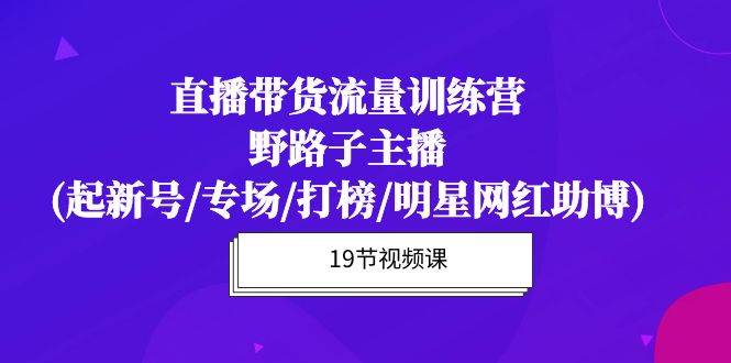 （10016期）直播带货流量特训营，野路子主播(起新号/专场/打榜/明星网红助博)19节课-靠谱项目库