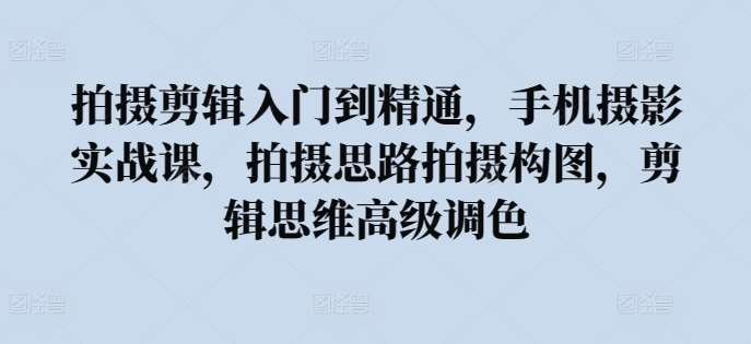 拍摄剪辑入门到精通，​手机摄影实战课，拍摄思路拍摄构图，剪辑思维高级调色-靠谱项目库