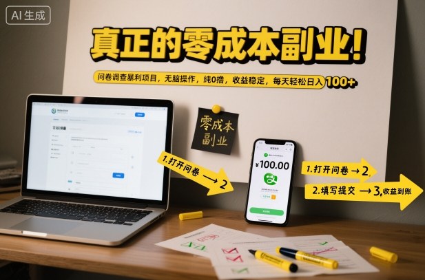 真正的零成本副业!问卷调查暴利项目,无脑操作,纯0撸,收益稳定,每天轻松日入100+【揭秘】-靠谱项目库