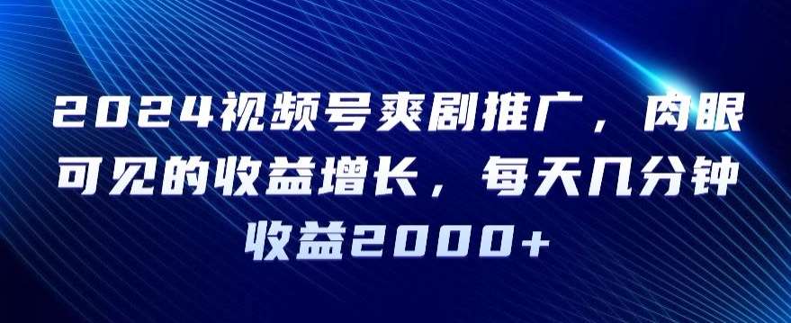 2024视频号爽剧推广，肉眼可见的收益增长，每天几分钟收益2000+【揭秘】-靠谱项目库