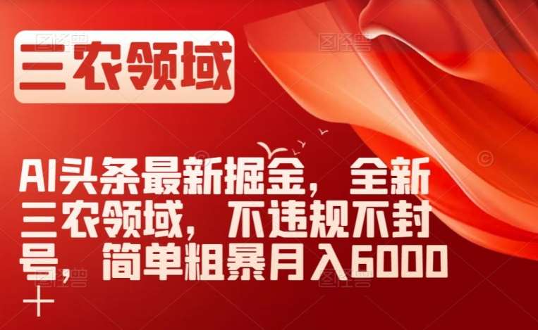 AI头条最新掘金，全新三农领域，不违规不封号，简单粗暴月入6000＋【揭秘】-靠谱项目库