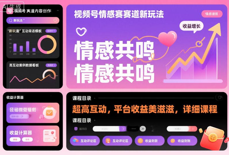 视频号情感赛道新玩法,超高互动,平台收益美滋滋,详细课程-靠谱项目库