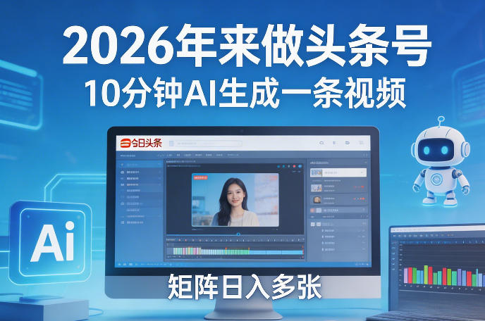 2026年来做头条号，10分钟AI生成一条视频，矩阵日入多张-靠谱项目库