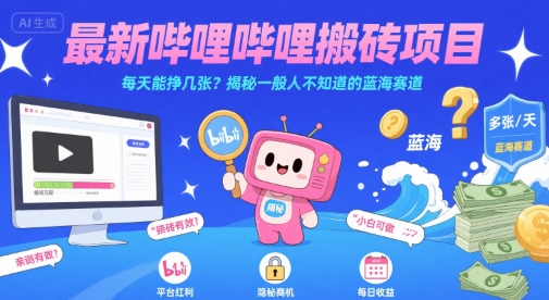 最新哔哩哔哩上B站搬砖项目，每天能挣几张？揭秘一般人不知道的蓝海赛道-靠谱项目库