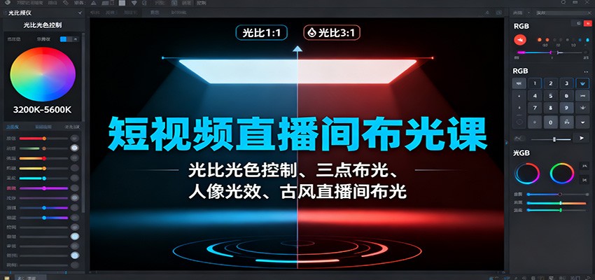 短视频直播间布光课：光比光色控制、三点布光、人像光效、古风直播间布光-靠谱项目库