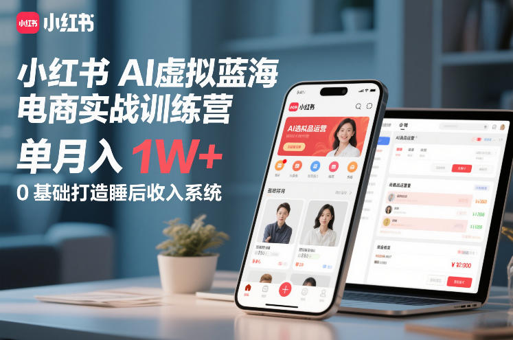 小红书AI虚拟蓝海电商实战训练营，单月入1W+，0基础打造睡后收入系统-靠谱项目库