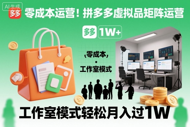 零成本运营！拼多多虚拟品矩阵运营，工作室模式轻松月入过1W-靠谱项目库