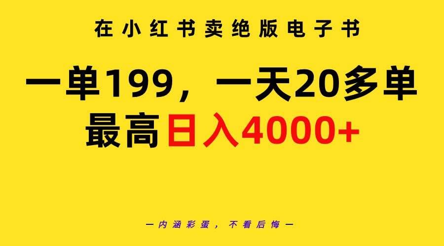 （9401期）在小红书卖绝版电子书，一单199 一天最多搞20多单，最高日入4000+教程+资料-靠谱项目库