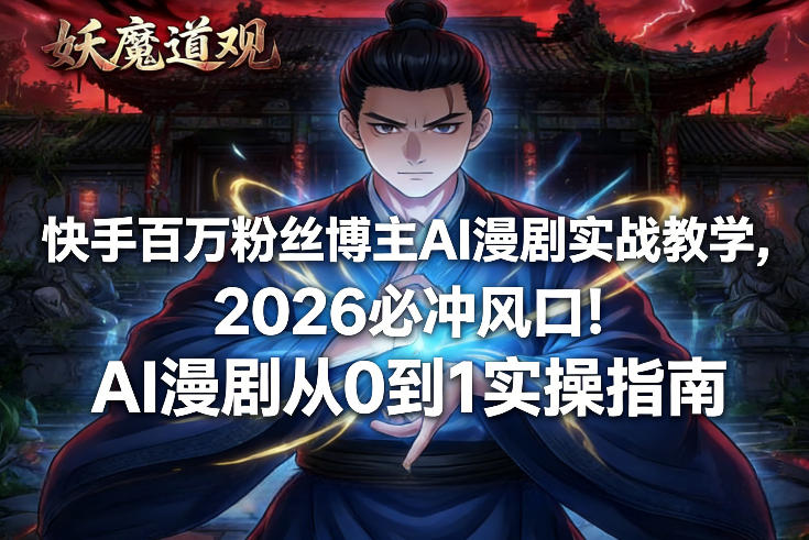 快手百万粉丝博主AI漫剧实战教学，2026必冲风口！AI漫剧从0到1实操指南-靠谱项目库