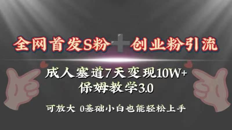 (8337期)全网首发s粉加创业粉引流变现,成人用品赛道7天变现10w+保姆教学3.0-靠谱项目库