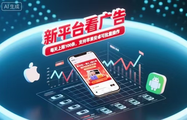 新台看广告，养好机一条5毛到5块，单机日入30到100，支持苹果安卓，可批量操作。-靠谱项目库