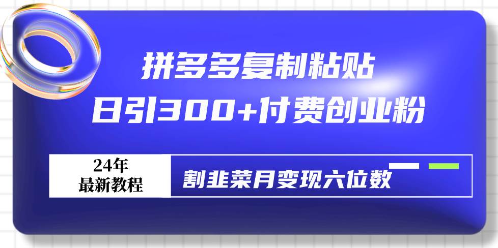 （9129期）拼多多复制粘贴日引300+付费创业粉，割韭菜月变现六位数最新教程！-靠谱项目库