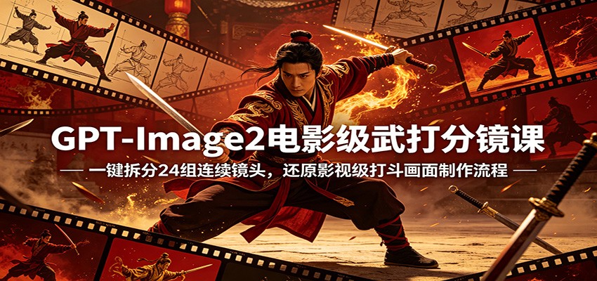 GPT-Image2电影级武打分镜课:一键拆分24组连续镜头,还原影视级打斗画面制作流程-靠谱项目库