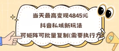 当天最高变现1k+,抖音私域新玩法,可矩阵可批量复制-靠谱项目库