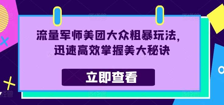 流量军师美团大众粗暴玩法，迅速高效掌握美大秘诀-靠谱项目库