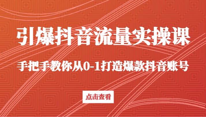 引爆抖音流量实操课，手把手教你从0-1打造爆款抖音账号（27节课）-靠谱项目库