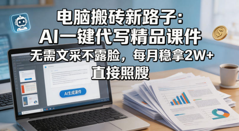 电脑搬砖新路子:AI一键代写精品课件,无需文采不露脸,每月稳拿2W+,直接照搬-靠谱项目库