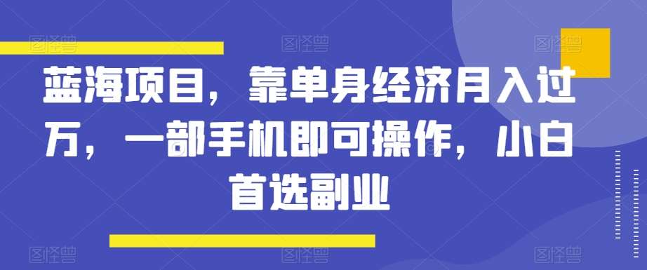蓝海项目，靠单身经济月入过万，一部手机即可操作，小白首选副业【揭秘】-靠谱项目库
