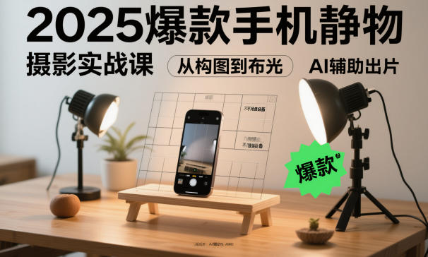 2025爆款手机静物摄影实战课，从构图到布光，不用贵设备，AI辅助出片-靠谱项目库