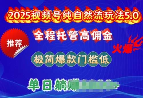 2025视频号纯自然流玩法5.0，全程托管高佣金，极简爆款门槛低，单日收益多张【揭秘】-靠谱项目库