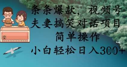 条条爆款，视频号夫妻搞笑对话项目，简单操作，小白轻松日入3张+-靠谱项目库