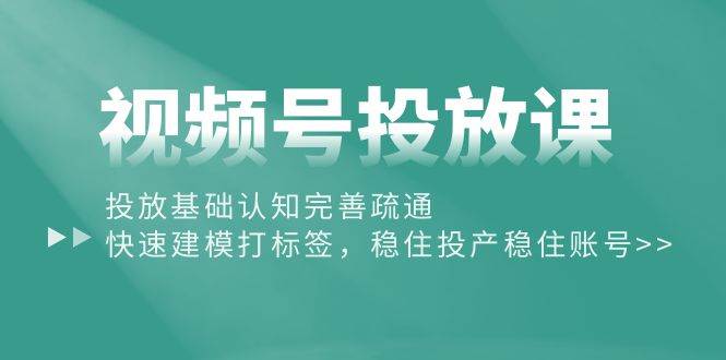 视频号投放课：投放基础认知完善疏通，快速建模打标签，稳住投产稳住账号-靠谱项目库