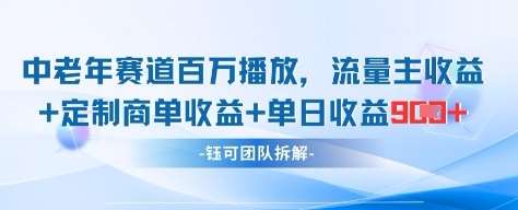 中老年赛道百万播放+流量主收益+定制收益,单日收益9张-靠谱项目库