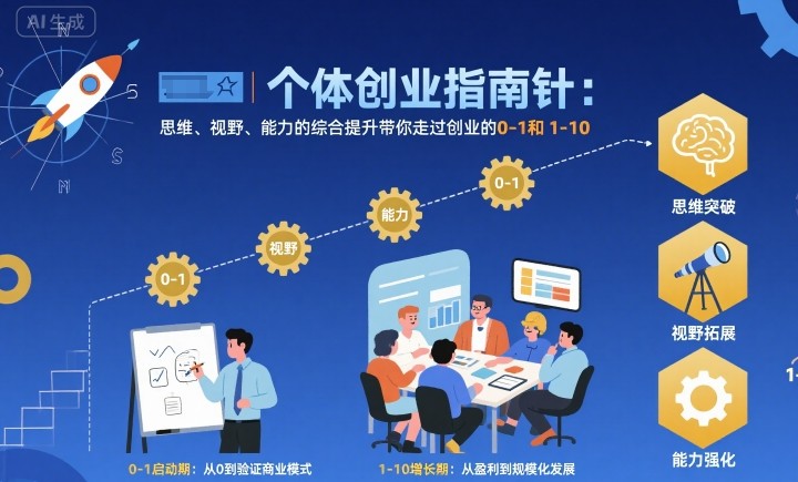 个体创业指南针，思维、视野、能力的综合提升带你走过创业的0-1和1-10【音频】-靠谱项目库