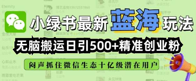 小绿书无脑搬运引流，全自动日引500精准创业粉，微信生态内又一个闷声发财的机会-靠谱项目库