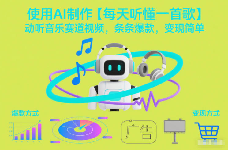 使用AI制作【每天听懂一首歌】动听音乐赛道视频，条条爆款，变现简单-靠谱项目库