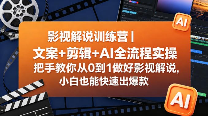 影视解说训练营|文案+剪辑+AI全流程实操,把手教你从0到1做好影视解说,小白也能快速出爆款-靠谱项目库